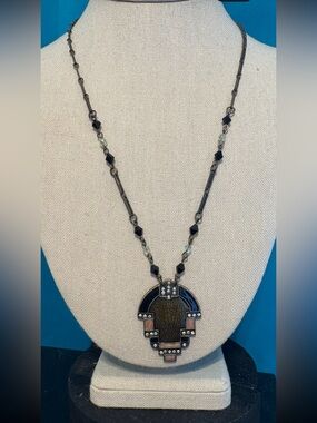 Sweet Romance vintage necklace art deco rhinestones enamel 22”